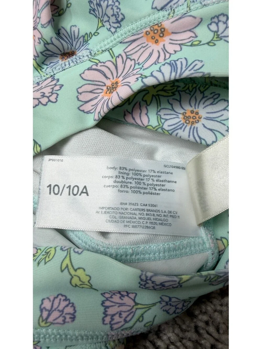 OshKosh B'gosh Girls Size 10 Floral Long Sleeve Swimsuit